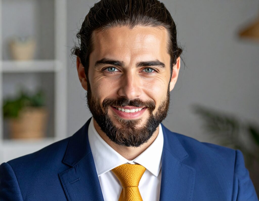 firefly crea la imagen de un hombre atractivo, con barba, castaño, pelo largo en un moño perf 650904 firefly crea la imagen de un hombre atractivo, con barba, castaño, pelo largo en un moño perf 650904
